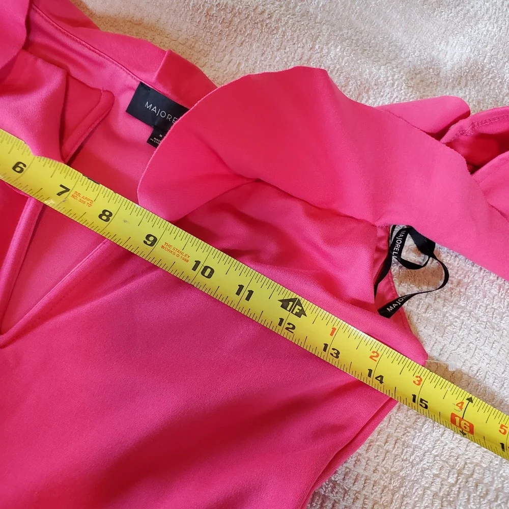 Majorelle Hot Pink Ruffle Deep V-Neck Fit & Flare Mini Skater Dress Medium